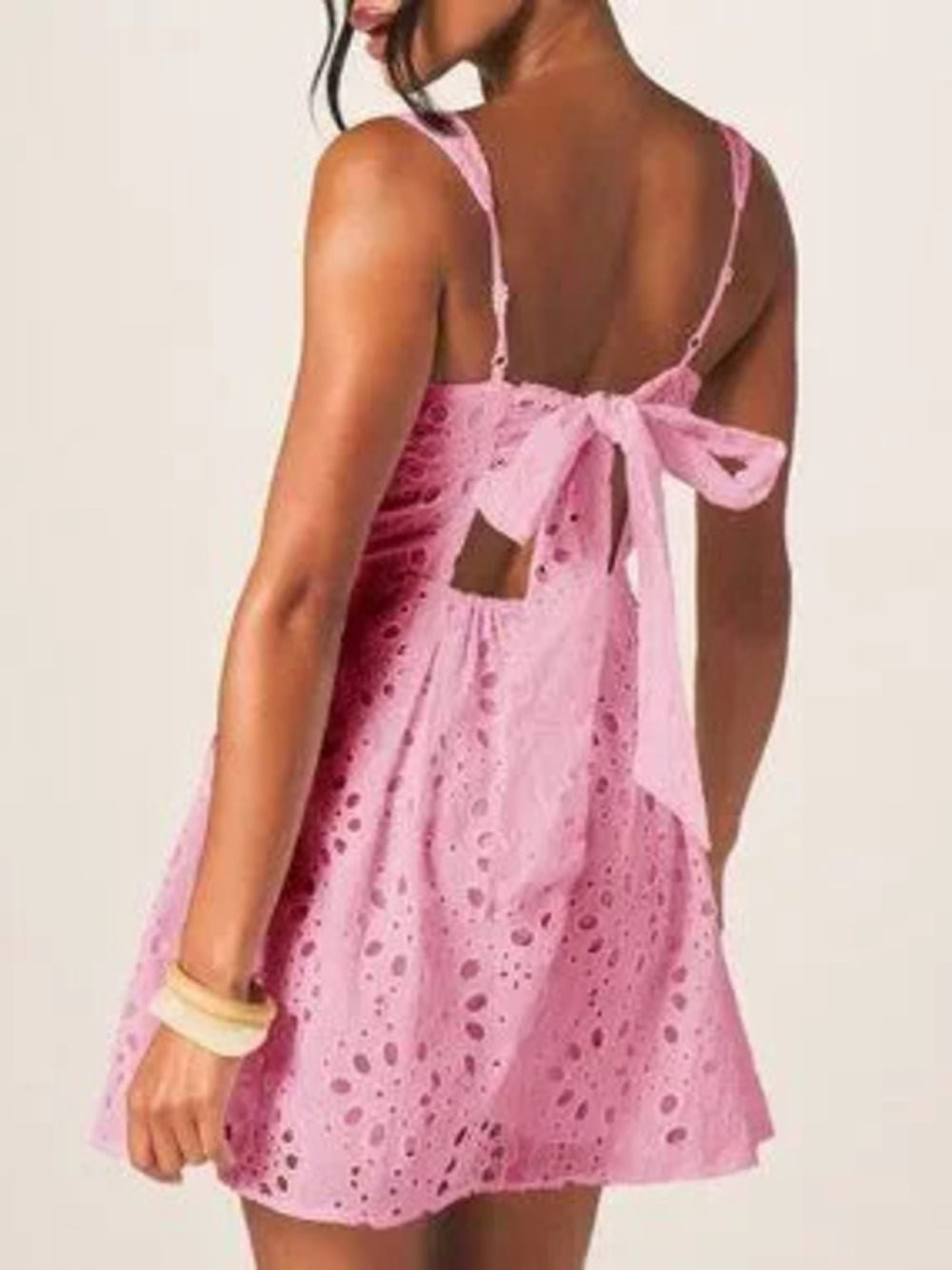 ZARA Pink Elegant Women's Eyelet Mini Dress with Bow Back